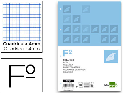Recambio Liderpapel Din A-4 100h 60g/m² c/4mm. con margen 4 taladros